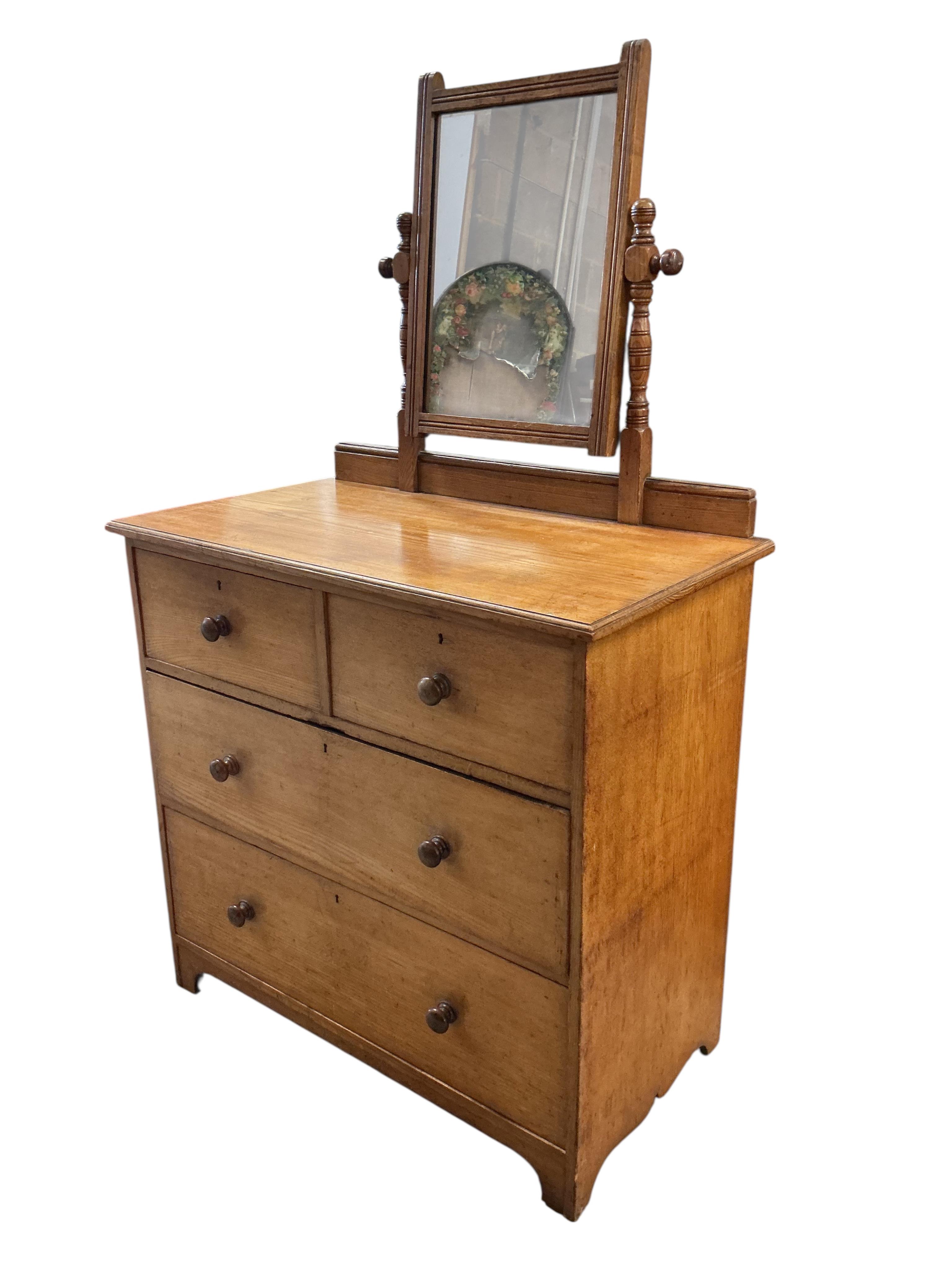 A late Victorian ash dressing chest of drawers by Gillows, width 95cm, depth 52cm, height 162cm